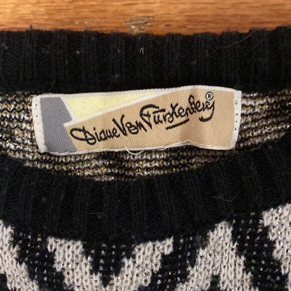 Diane Von Furstenberg Vintage 80-90 Metallic Abstract Print Knit Sweater Large - Picture 6 of 9